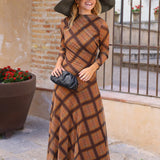 VESTIDO TUL CUADROS MARRON