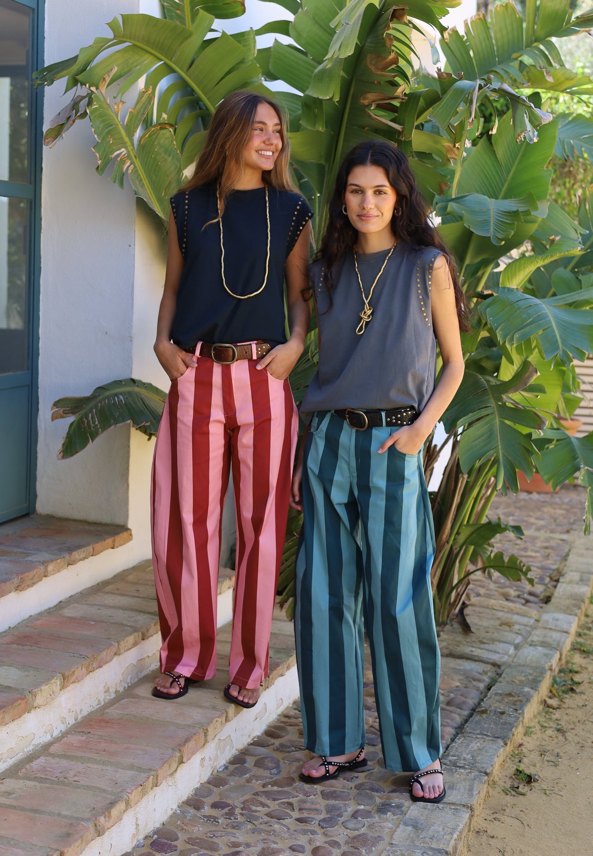 PANTALON RAYAS VERTICALES TURQUESA