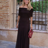 VESTIDO BARCO TUL MARRON