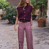 PANTALON WORKER ROSA Y BURDEOS