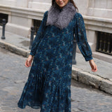 VESTIDO AMAPOLAS VOLANTE AZUL