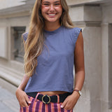 CAMISETA TACHAS HOMBROS MALVA