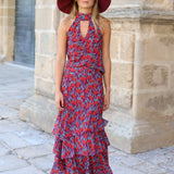 TOP HALTER GASA FLORES ROJAS