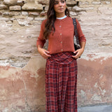 FALDA CUADROS LUREX TEJA