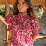 BLUSA CUELLO FLORES FRAMBUESA