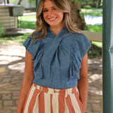 BLUSA CARMEN VOLANTES DENIM