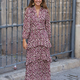 VESTIDO GASA HOJAS VINO