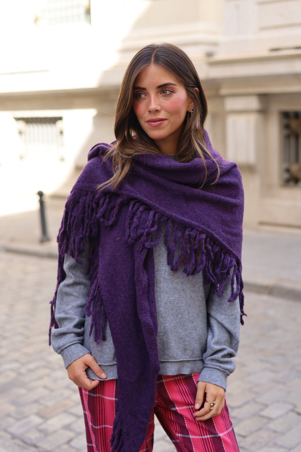 PONCHO FLECOS MORADO