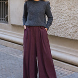 PANTALON ANCHO PINZAS BERENJENA