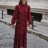 VESTIDO AMAPOLAS VOLANTE FRESA