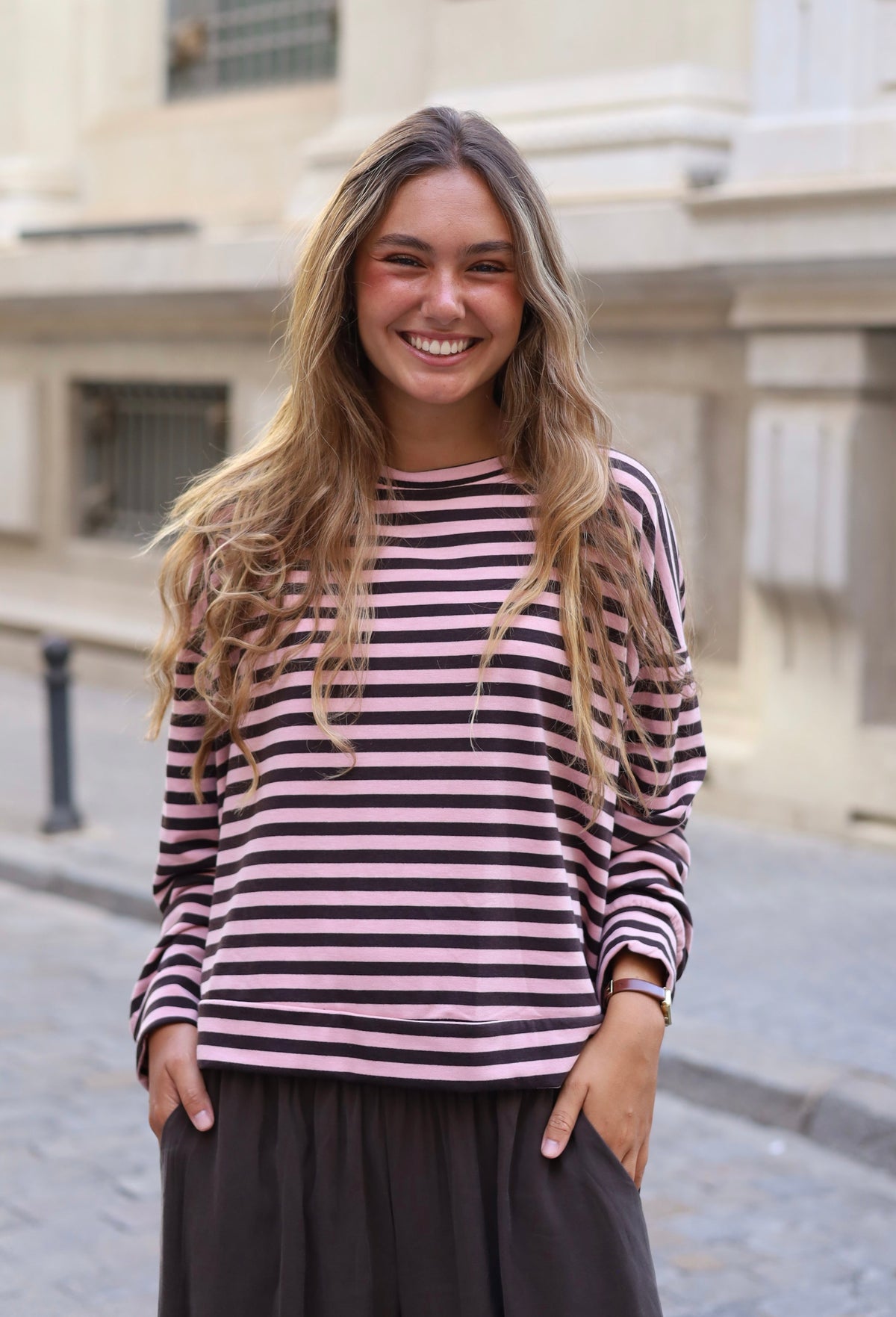CAMISETA CAROLINA ROSA Y MARRÓN