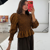 BLUSA NIDO DE ABEJA RAYAS MOSTAZA