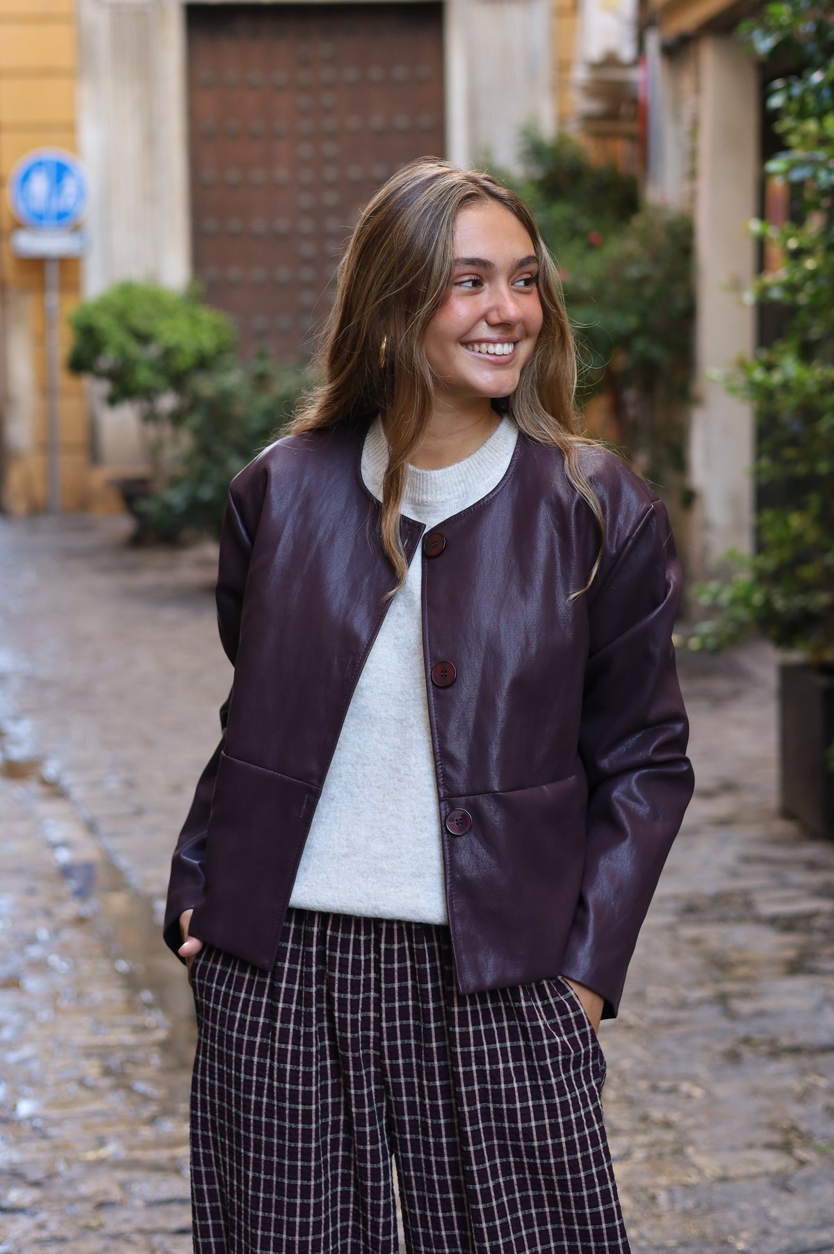 CHAQUETA POLIPIEL BURDEOS