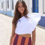 TOP FRUNCE ASIMETRICO BLANCO