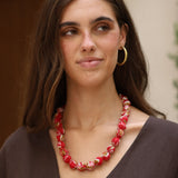 COLLAR BOLAS FLORES ROJO