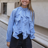 BLUSA VOLANTES RAYAS AZUL