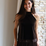 TOP HALTER TERCIOPELO MARRON