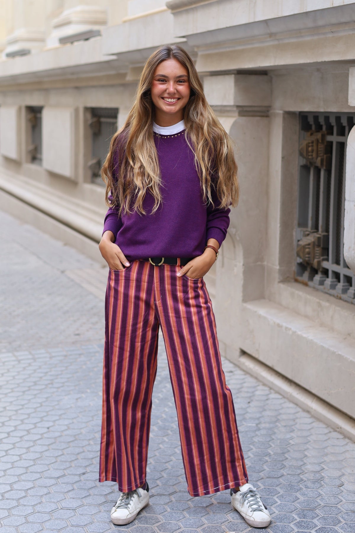 PANTALÓN RAYAS NARANJA MORADO