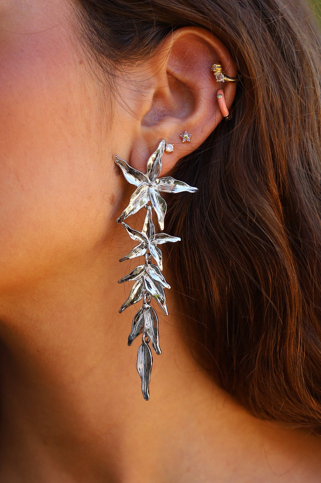 PENDIENTES HOJAS PLATEADOS