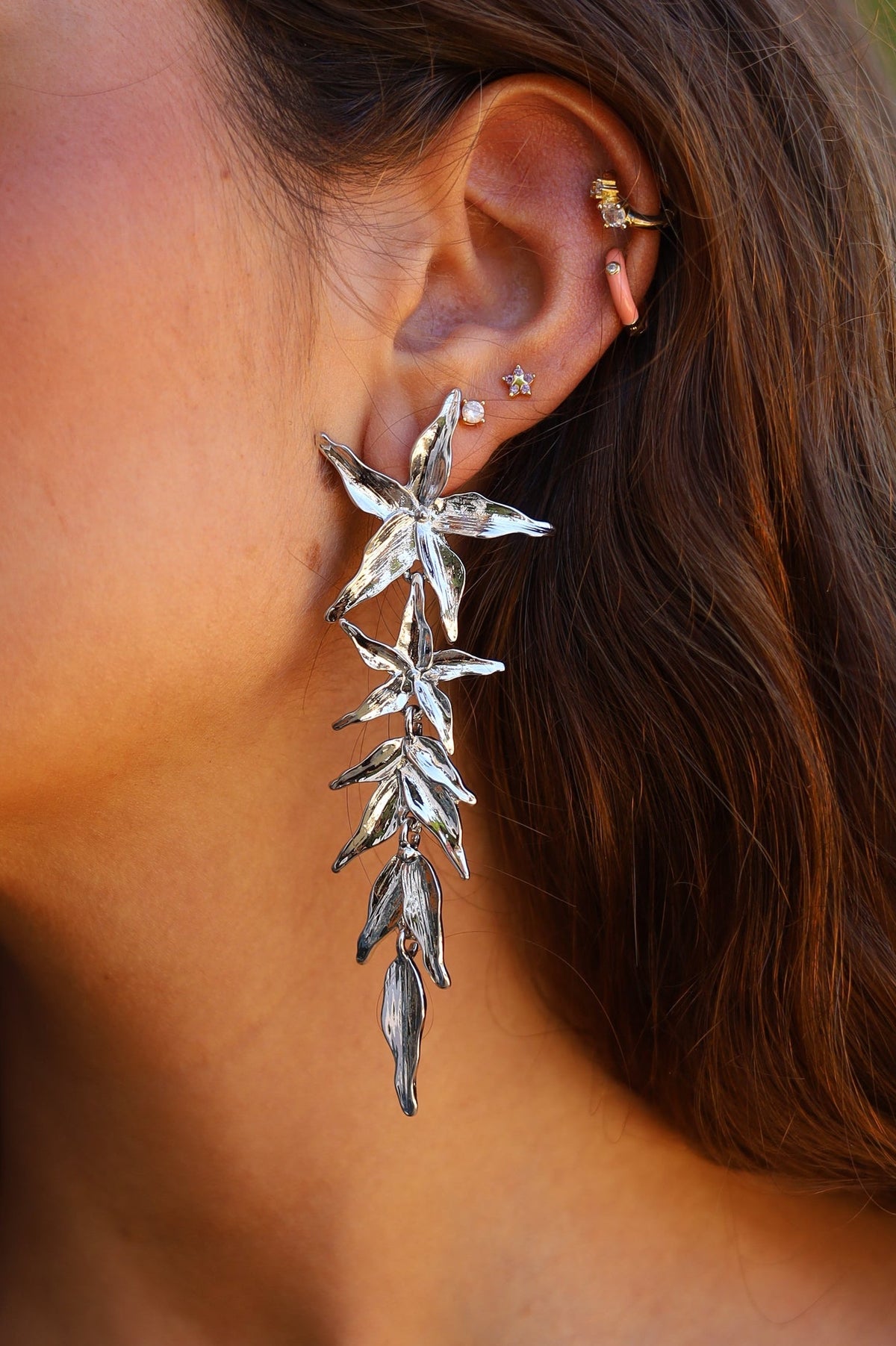 PENDIENTES HOJAS PLATEADOS