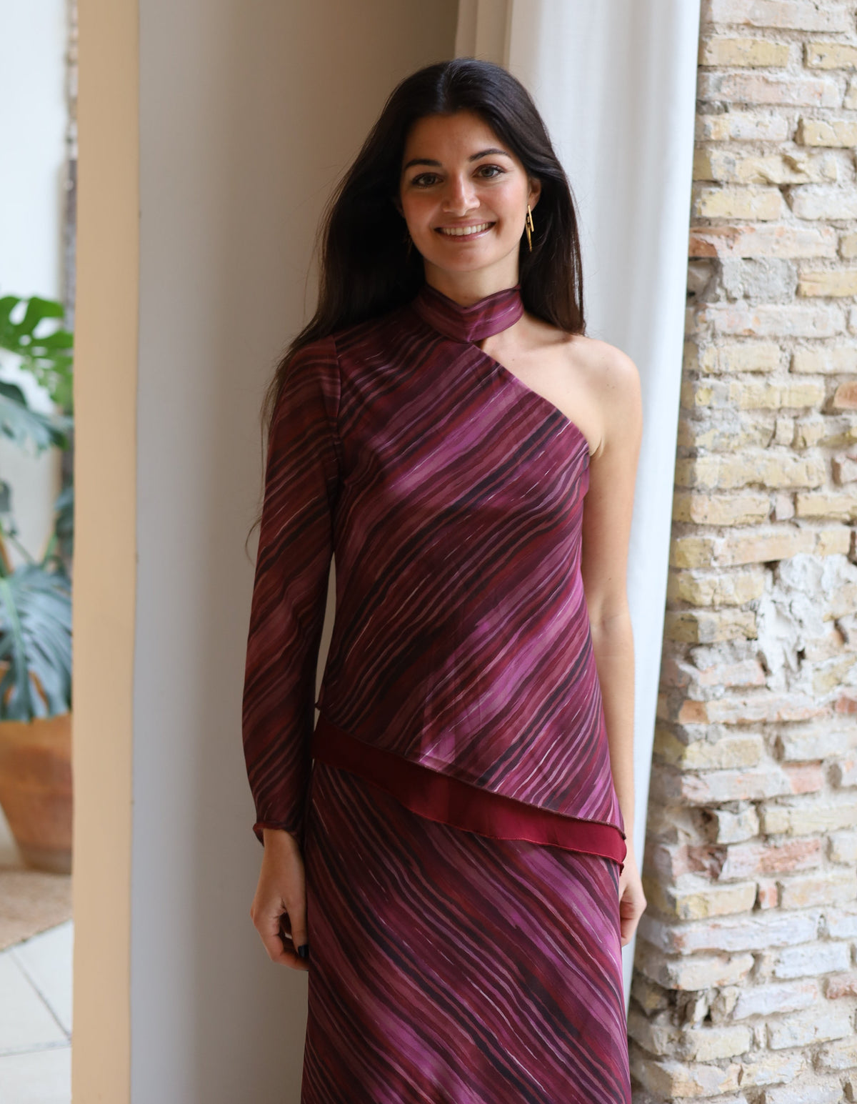TOP LAZO ASIMETRICO ROSA