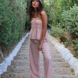 PANTALON LINO RAYAS SALMON