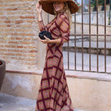 VESTIDO TUL CUADROS BURDEOS