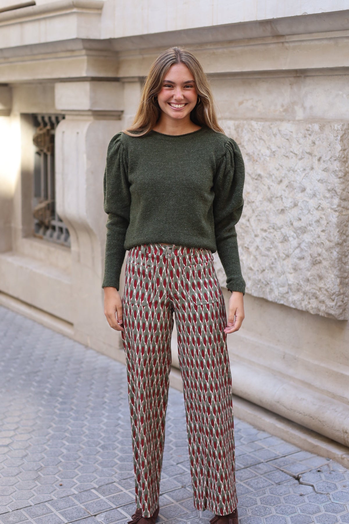 PANTALON WORKER VERDE Y ROJO