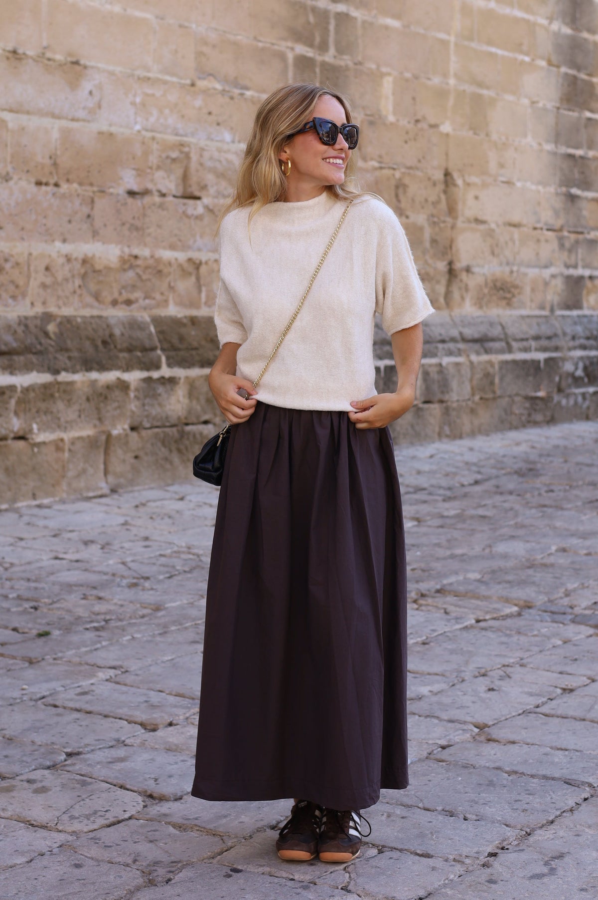 FALDA MIDI MARRON