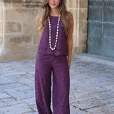 PANTALON PERFORADO BERENJENA