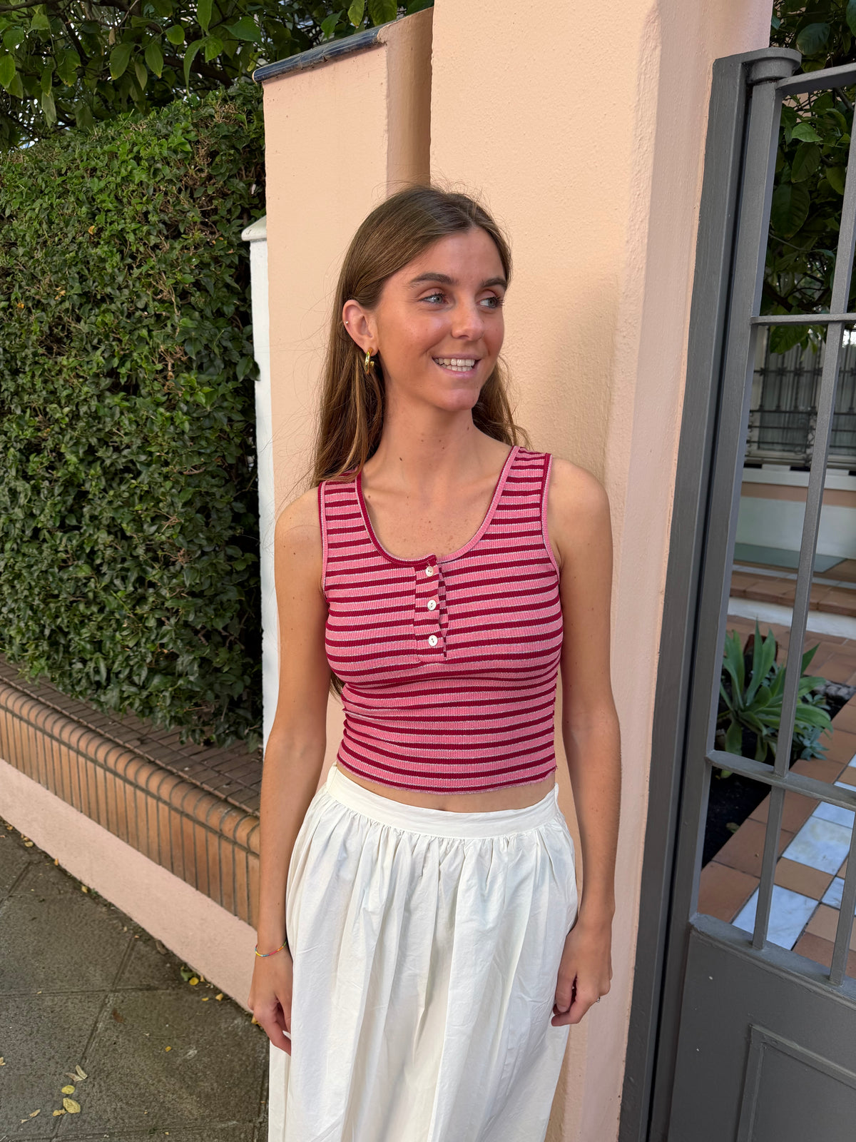 TOP LUREX BOTONES FUCSIA