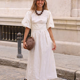 VESTIDO MANGA GLOBO CRUDO
