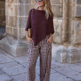 PANTALON CUADROS VINO