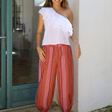 PANTALON BOMBACHO RAYAS NARANJA