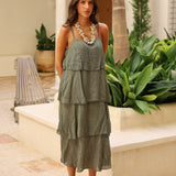 VESTIDO PLISADO VOLANTES VERDE