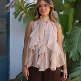 TOP HALTER VOLANTES BEIGE