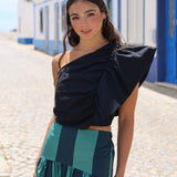 TOP FRUNCE ASIMETRICO NEGRO
