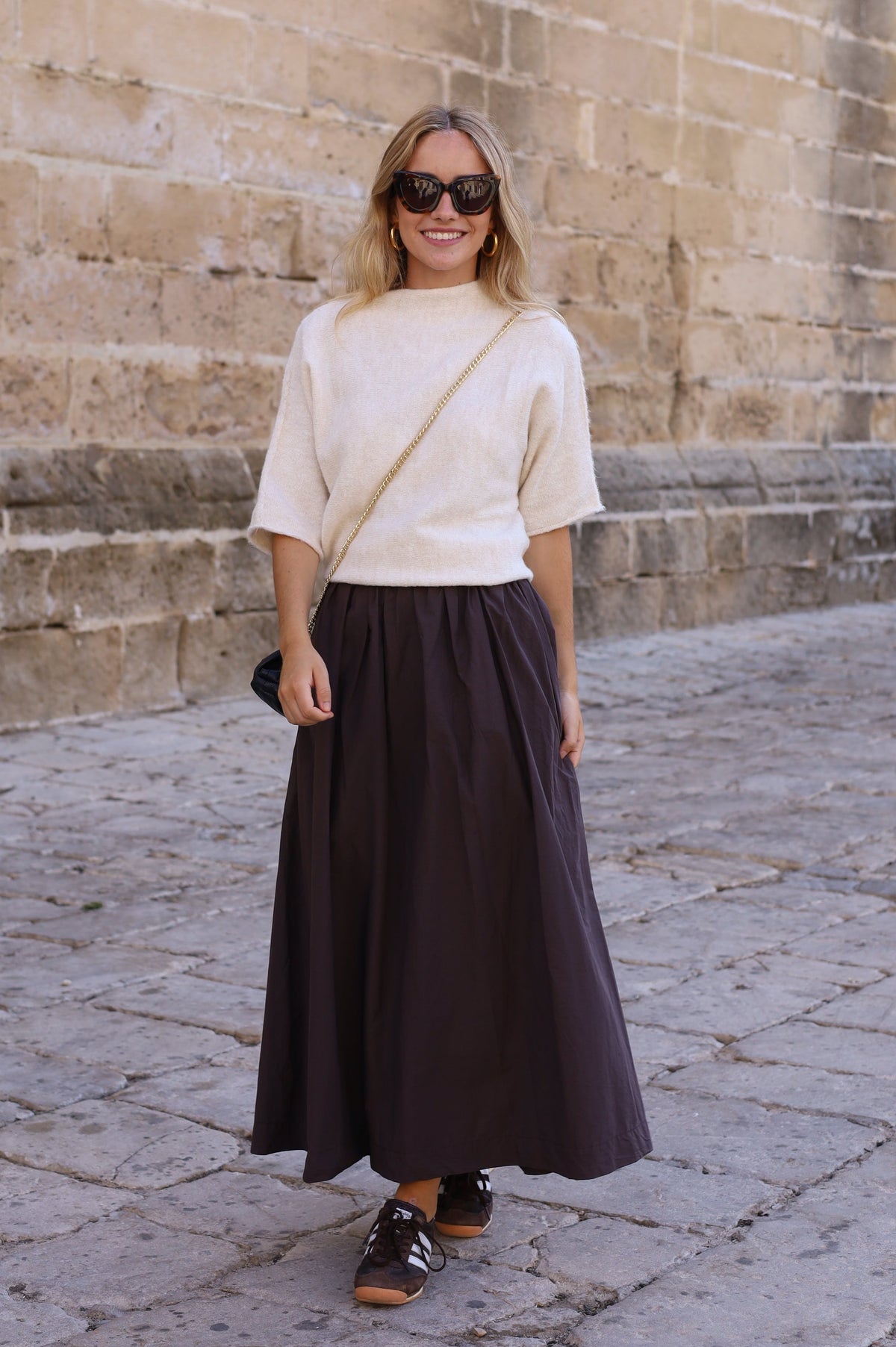FALDA MIDI MARRON
