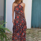 VESTIDO HALTER VOLANTES MARRON