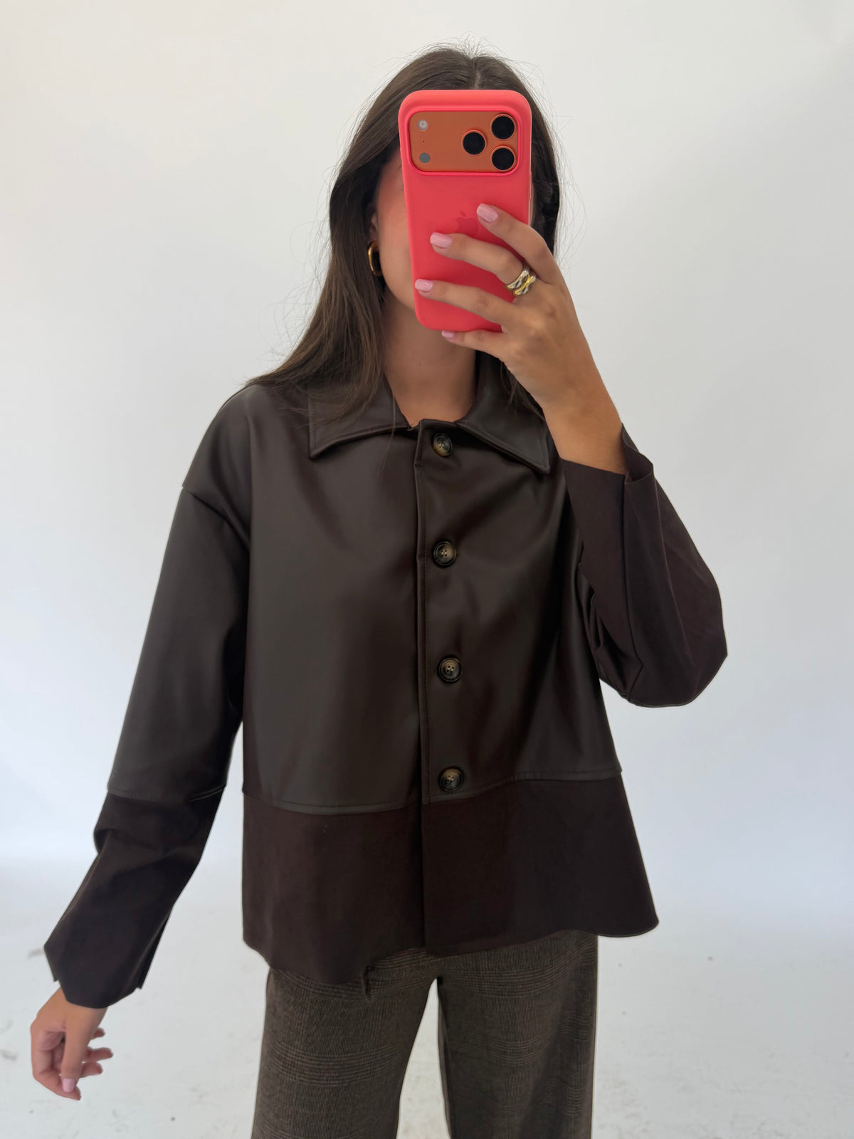 CHAQUETA POLIPIEL TERCIOPELO MARRÓN