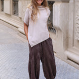 PANTALÓN BOMBACHO CUADROS BURDEOS