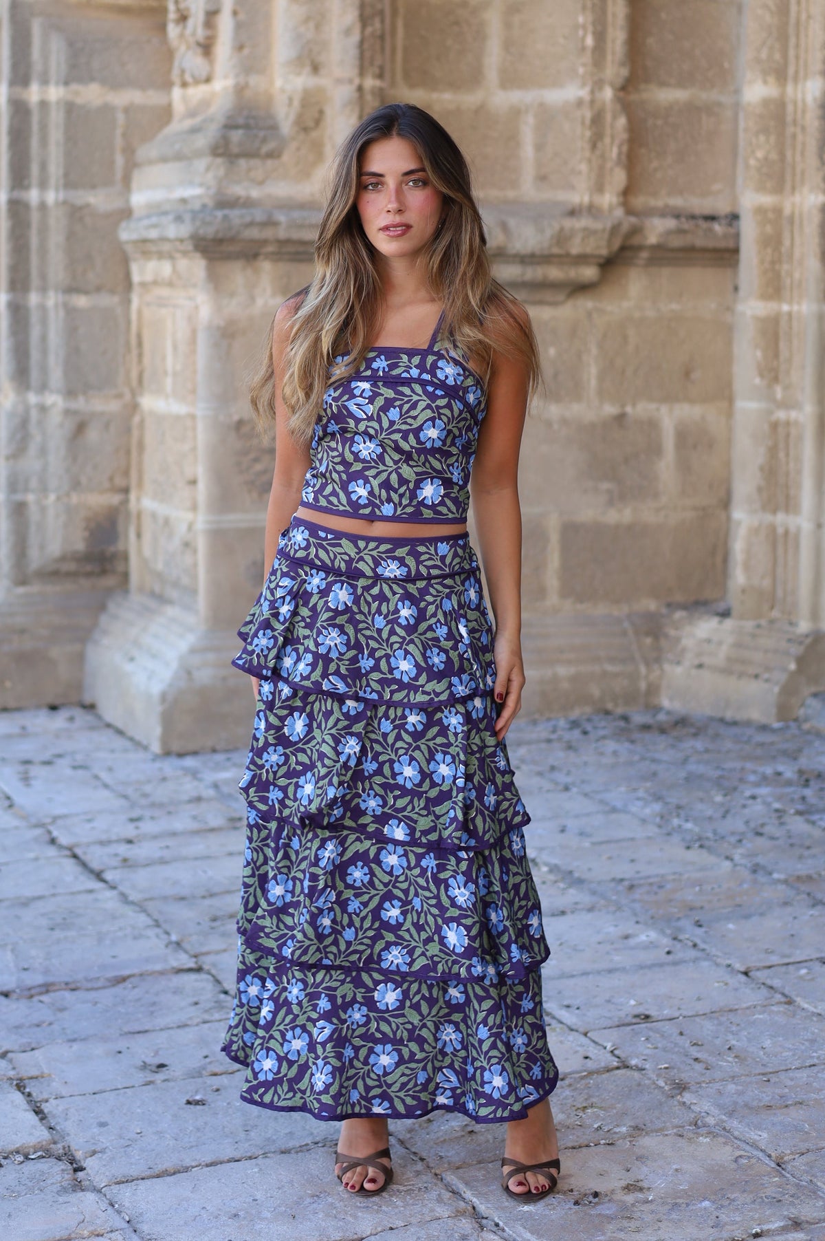 CONJUNTO CARACAS FLORES MORADO