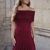 VESTIDO BARCO TUL VINO
