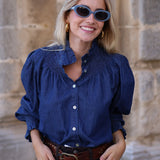 BLUSA CUELLO NIDO DENIM OSCURA