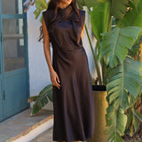 VESTIDO CARMEN SATINADO MARRON