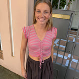TOP LUREX FRUNCE ROSA CLARO