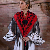 MANTON TRIANA ROJO BORDADO NEGRO
