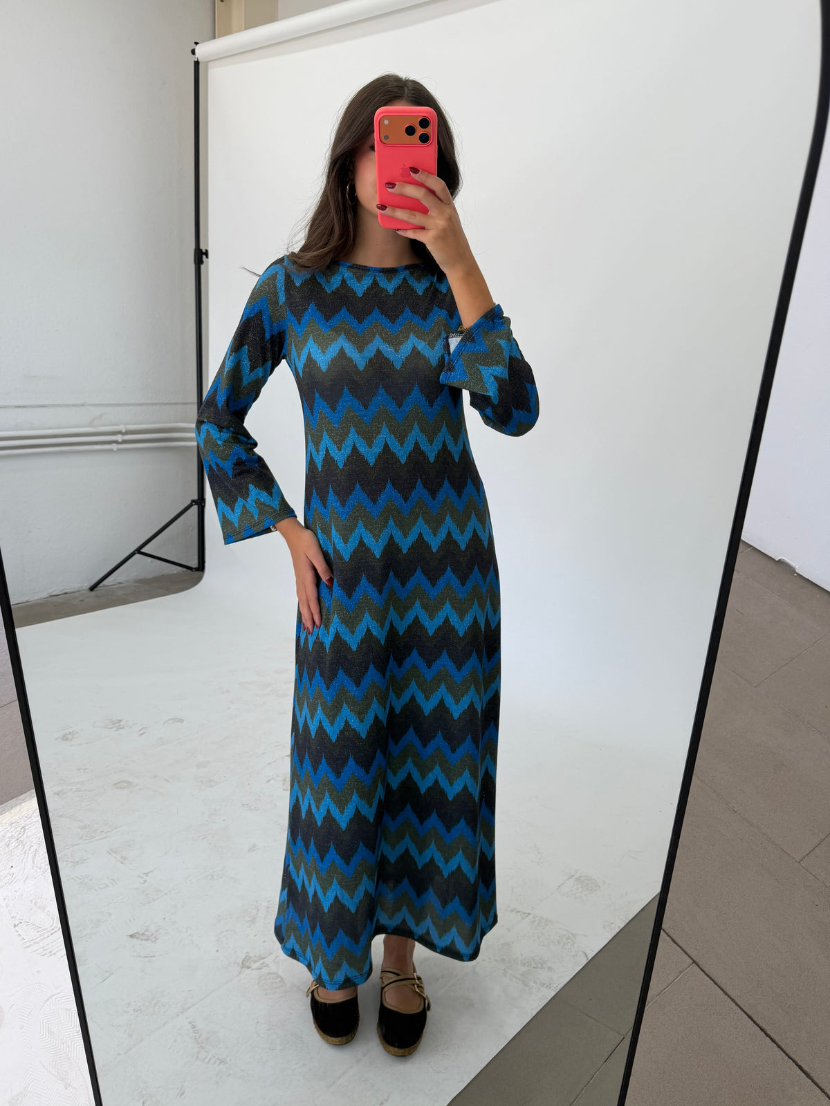 VESTIDO ZIGZAG LUREX AZUL
