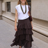 FALDA 4 VOLANTES MARRON