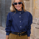 BLUSA VOLANTE DENIM OSCURA